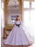 Puff Sleeves Beaded Tulle Flower Girl Dress With Horsehair Hem